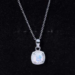 Cushion Cut 1 Carat Rainbow Opal Pendant Necklace with Silver Chain