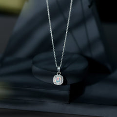 Cushion Cut 1 Carat Rainbow Opal Pendant Necklace with Silver Chain