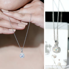Cushion Cut 1 Carat Rainbow Opal Pendant Necklace with Silver Chain