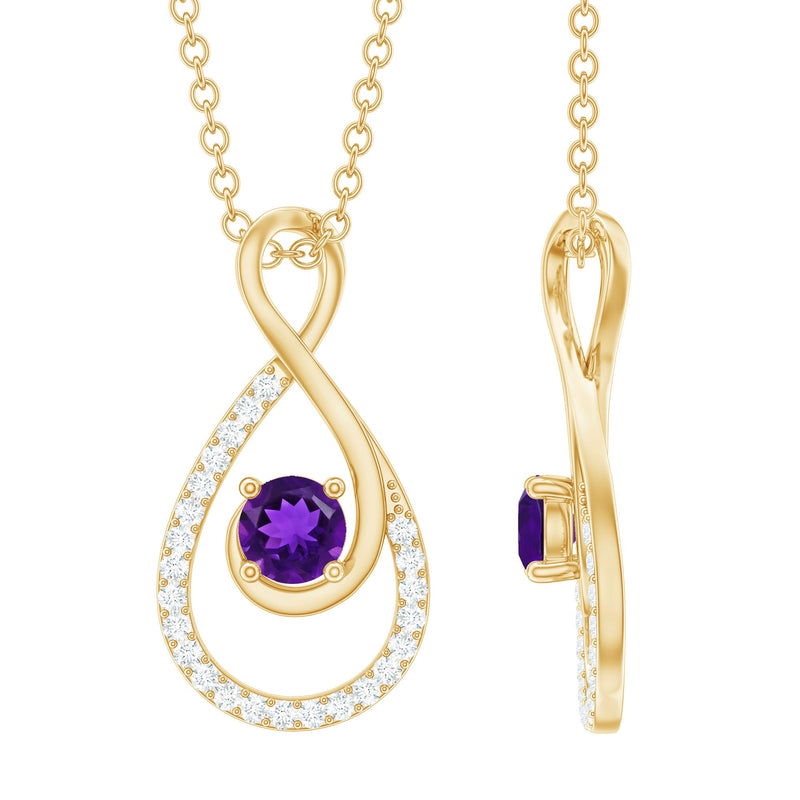 Natural Amethyst Infinity Pendant Necklace with Diamond
