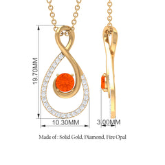 Natural Fire Opal Infinity Pendant Necklace with Diamond
