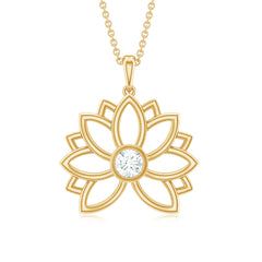 Certified Moissanite Flower Pendant in Bezel Setting