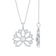 Natural Diamond Lotus Flower Pendant Necklace for Women