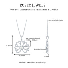 Natural Diamond Lotus Flower Pendant Necklace for Women