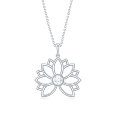 Natural Diamond Lotus Flower Pendant Necklace for Women