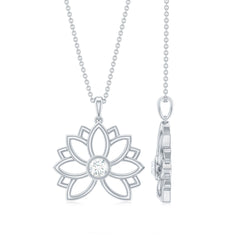 Natural Diamond Lotus Flower Pendant Necklace for Women