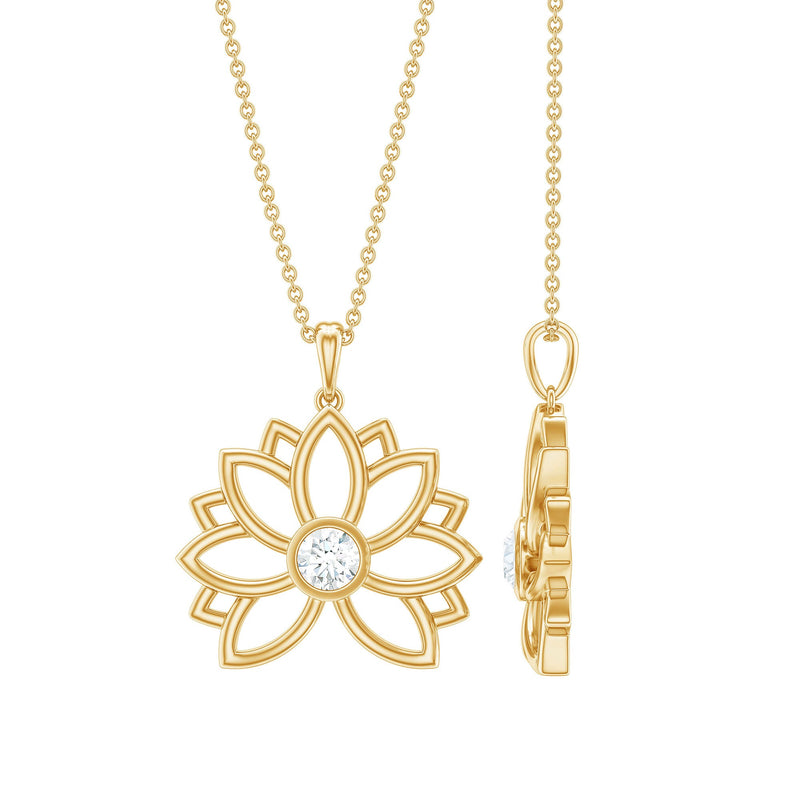 Natural Diamond Lotus Flower Pendant Necklace for Women