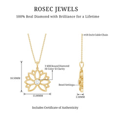 Natural Diamond Lotus Flower Pendant Necklace for Women