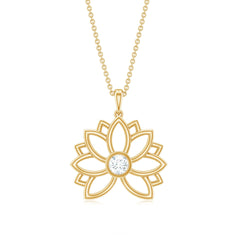 Natural Diamond Lotus Flower Pendant Necklace for Women