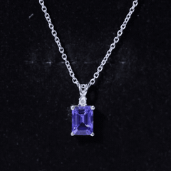 Natural 2 Carat Tanzanite Emerald Cut Necklace with Silver Chain