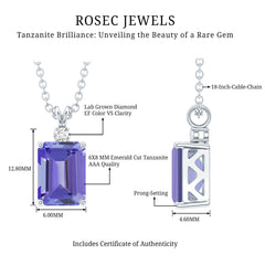 Natural 2 Carat Tanzanite Emerald Cut Necklace with Silver Chain