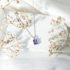 Natural 2 Carat Tanzanite Emerald Cut Necklace with Silver Chain