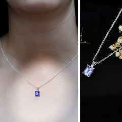 Natural 2 Carat Tanzanite Emerald Cut Necklace with Silver Chain