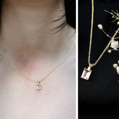 Certified 1.8 Carat Emerald Cut Morganite Solitaire Necklace with Silver Chain