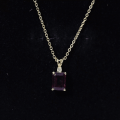 2 Carat Emerald Cut Rhodolite Solitaire Necklace with Lab Diamond