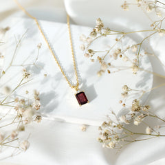 2 Carat Emerald Cut Rhodolite Solitaire Necklace with Lab Diamond
