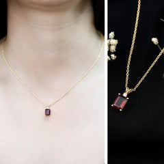 2 Carat Emerald Cut Rhodolite Solitaire Necklace with Lab Diamond