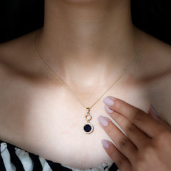 Lab Grown Blue Sapphire Halo Pendant with Moissanite