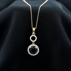 Lab Grown Blue Sapphire Halo Pendant with Moissanite