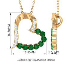 Emerald and Diamond Open Heart Pendant Necklace
