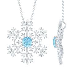 Snowflake Pendant Necklace with Aquamarine and Diamond