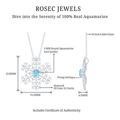Snowflake Pendant Necklace with Aquamarine and Diamond