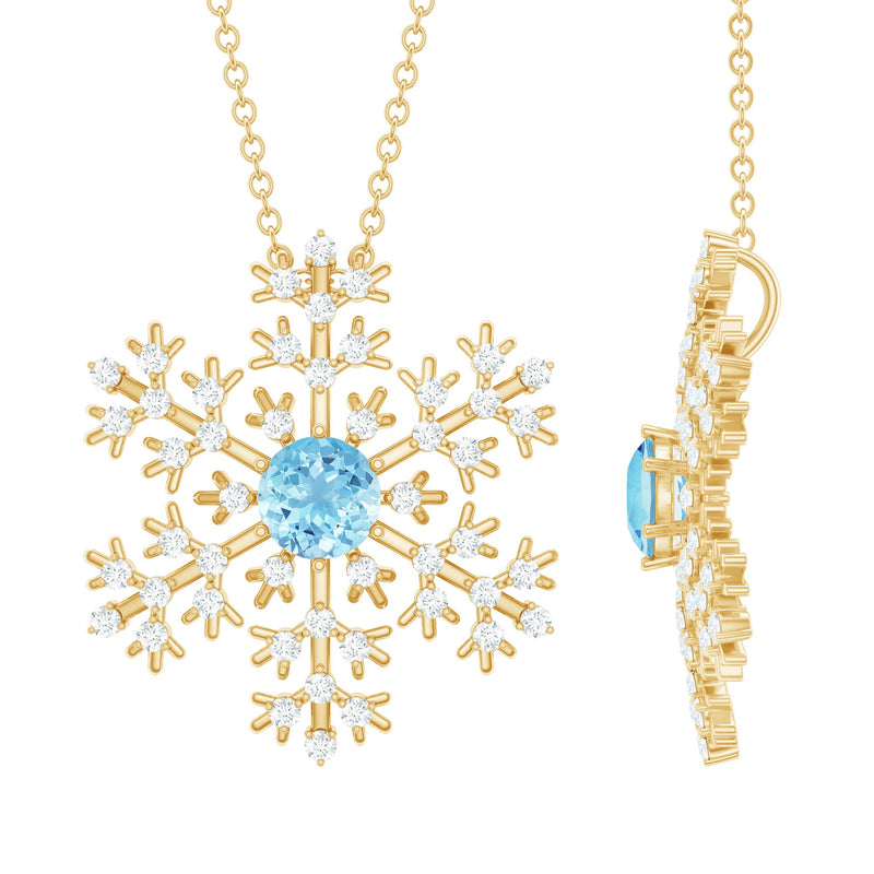 Snowflake Pendant Necklace with Aquamarine and Diamond