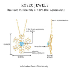 Snowflake Pendant Necklace with Aquamarine and Diamond