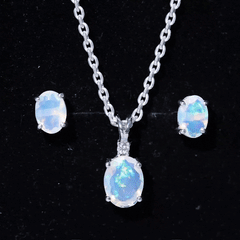 Real Ethiopian Opal Solitaire Jewelry Set with Diamond