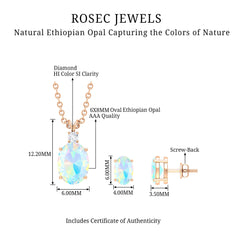 Real Ethiopian Opal Solitaire Jewelry Set with Diamond