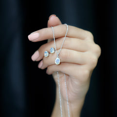 Real Ethiopian Opal Solitaire Jewelry Set with Diamond