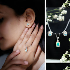 Real Ethiopian Opal Solitaire Jewelry Set with Diamond
