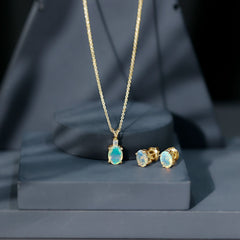 Real Ethiopian Opal Solitaire Jewelry Set with Diamond