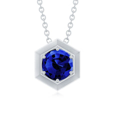 1 Carat Lab Grown Blue Sapphire Hexagon Necklace for Women