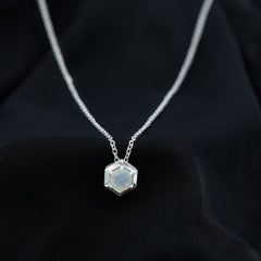 Solitaire Ethiopian Opal Hexagon Pendant Necklace