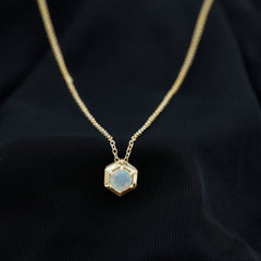 Solitaire Ethiopian Opal Hexagon Pendant Necklace