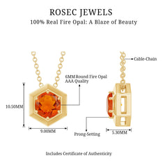 0.75 CT Natural Fire Opal Solitaire Pendant in 6 Prong Setting