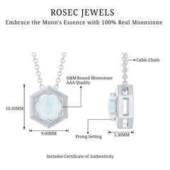 1/2 CT Moonstone Solitaire and Gold Hexagon Pendant Necklace