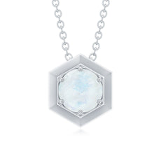 1/2 CT Moonstone Solitaire and Gold Hexagon Pendant Necklace