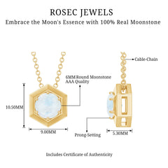 1/2 CT Moonstone Solitaire and Gold Hexagon Pendant Necklace