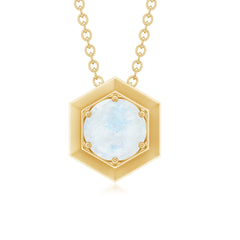 1/2 CT Moonstone Solitaire and Gold Hexagon Pendant Necklace