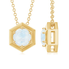 1/2 CT Moonstone Solitaire and Gold Hexagon Pendant Necklace