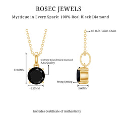 Natural 1.45 Carat Black Diamond Solitaire Necklace with Silver Chain