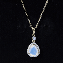 Certified Ethiopian Opal and Diamond Teardrop Necklace with Chain