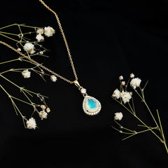 Certified Ethiopian Opal and Diamond Teardrop Necklace with Chain