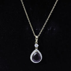 3.25 Carat Rhodolite Teardrop Necklace with Diamond Halo