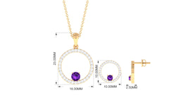 Real Amethyst and Moissanite Eternity Pendant Earrings Set