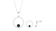 Certified Real Black Onyx Eternity Necklace and Earrings Set with Moissanite