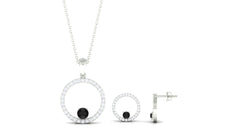 Certified Real Black Onyx Eternity Necklace and Earrings Set with Moissanite