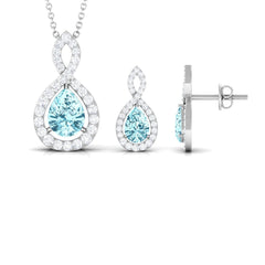 Natural Aquamarine Infinity Pendant Earrings Set for Women